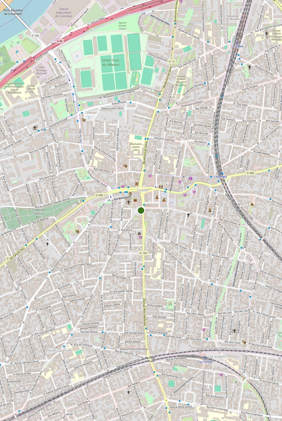 Plan du centre de Colombes&nbsp;: la boutique est signalée au 12 avenue Henri Barbusse, à cinq minutes à pied de la gare
